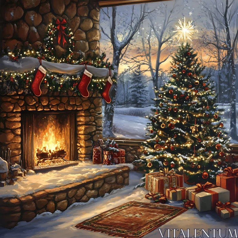 Warm and Festive Winter Christmas Decor AI Image