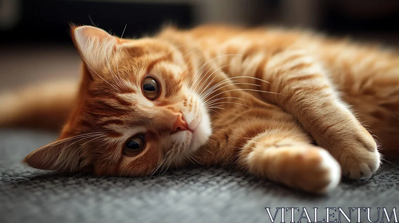 Orange Cat Lying on Carpet AI Image