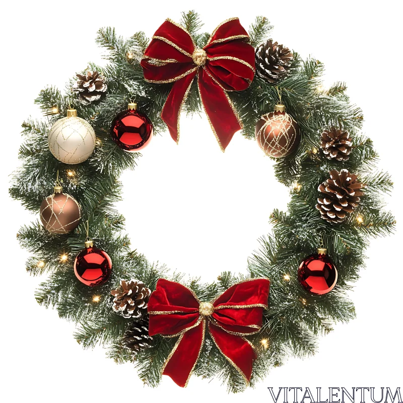 Festive Holiday Wreath with Pine and Velvet Bows AI Image