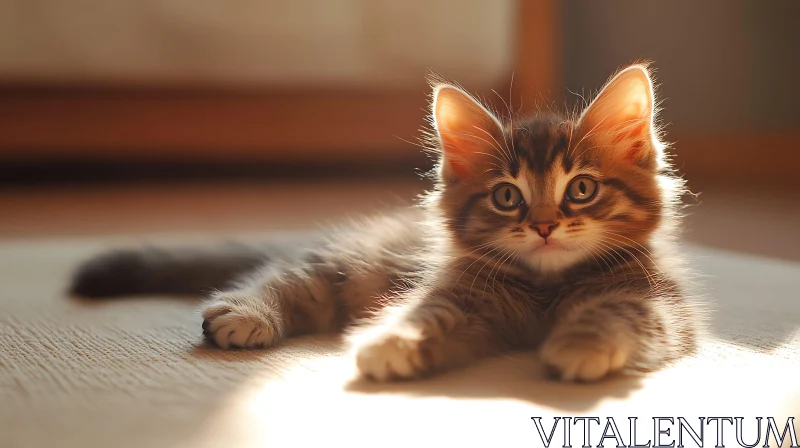 Charming Kitten in Warm Sunlight AI Image