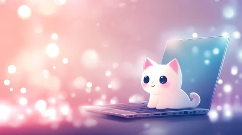 Cute Cat Sitting on a Laptop