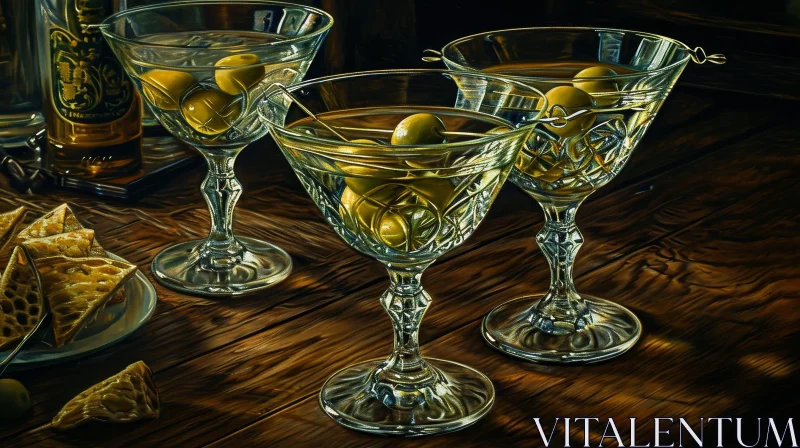 Elegant Martini Glasses on Wooden Table - A Cozy and Inviting Scene AI Image