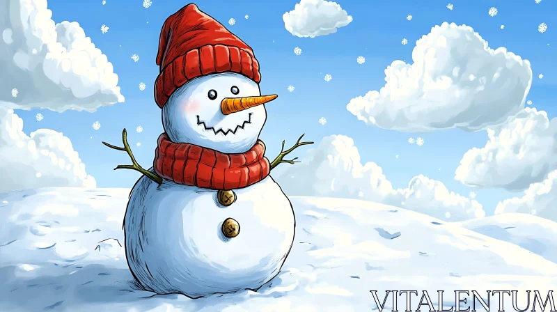 AI ART Happy Snowman in Snowy Field