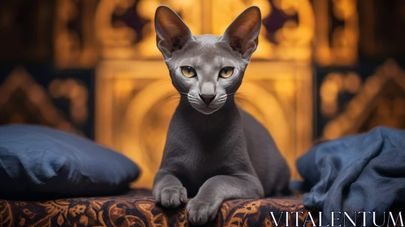AI ART Gray Sphynx Cat on Bed - Unique Furless Breed