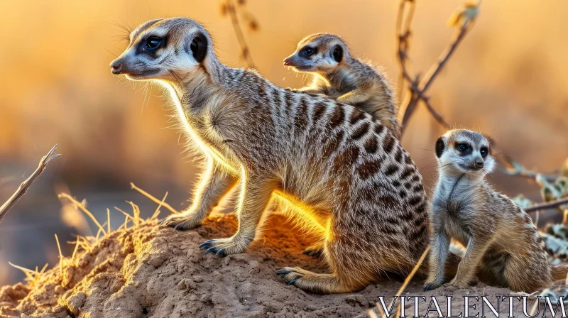Meerkats on a Desert Sand Dune - Wildlife Photography AI Image