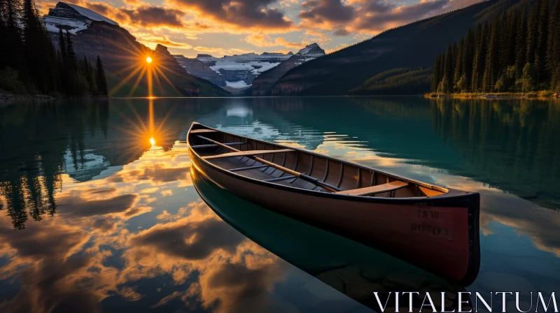 Serene Nature Artwork: Canoe Floating on Calm Water AI Image