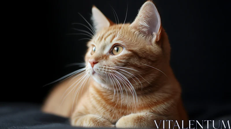 Alert Ginger Cat Lying On Dark Surface AI Image