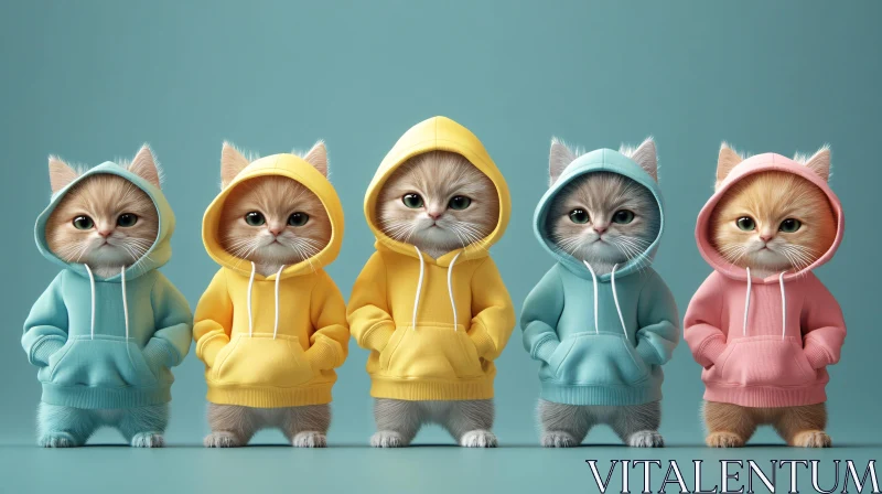 Cute Kittens Dressed in Pastel Hoodies AI Image