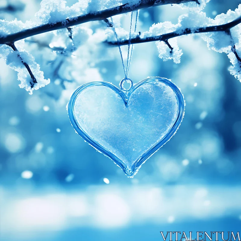 Heart-Shaped Ice Ornament in Winter Scenery AI Image