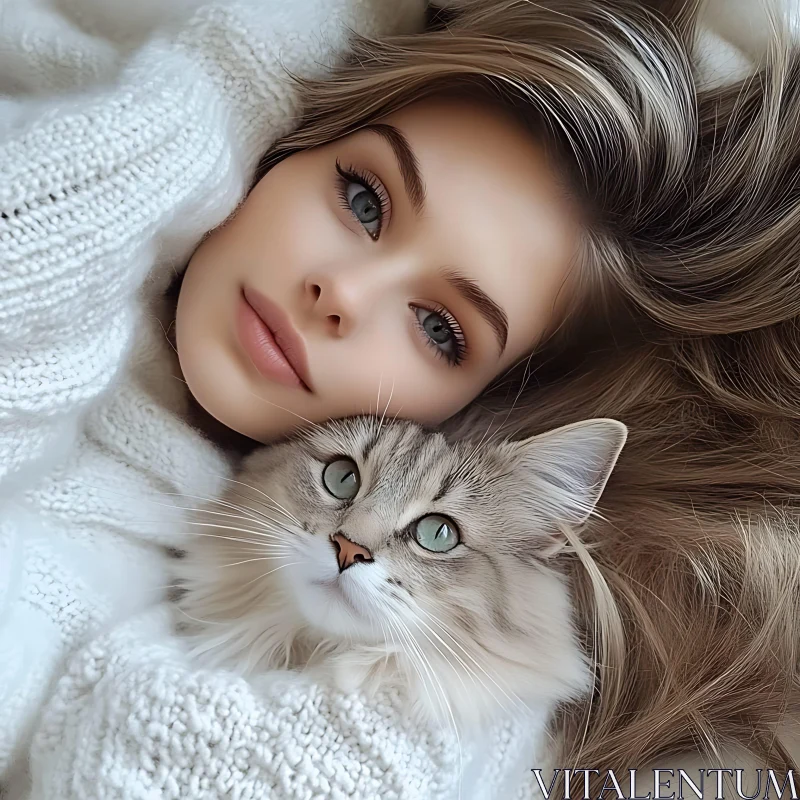 Warm Connection Between Woman and Cat AI Image