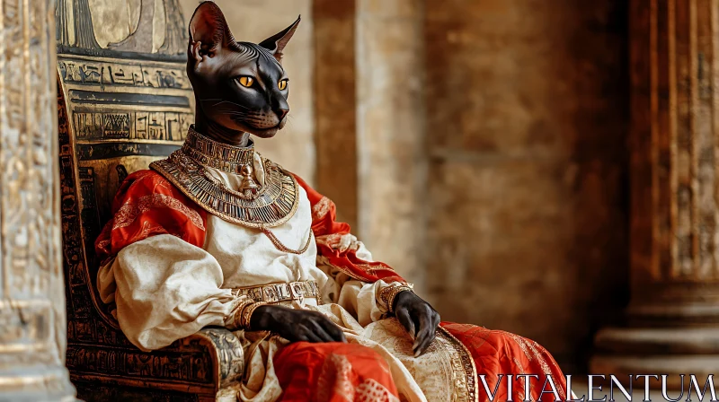 Royal Sphynx Cat Portrait in Ancient Egyptian Setting AI Image