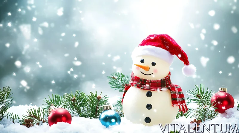 Festive Snowman with Christmas Ornaments AI Image