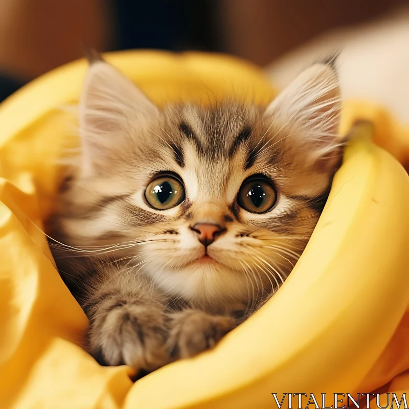 Cute Fluffy Kitten in a Banana AI Image