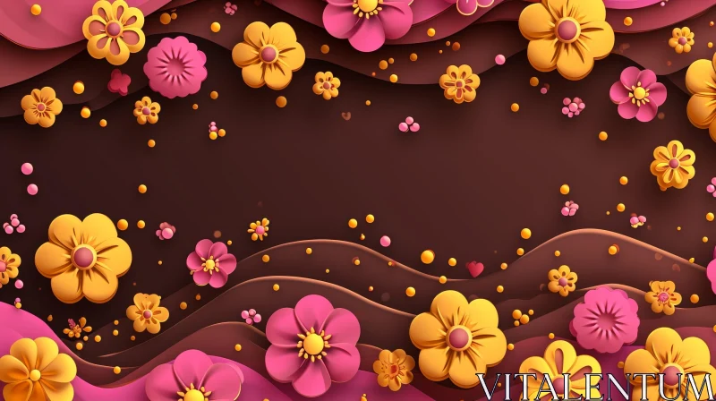 Beautiful Floral Background with Pink and Yellow Flowers AI Image