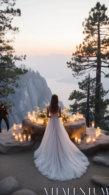 Bride and Groom in a Romantic Mountain Top Wedding Scene AI Image