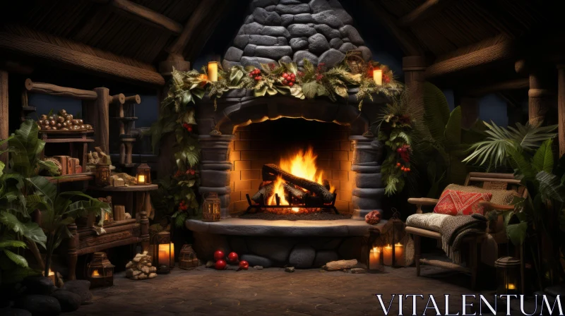 Christmas in a Cozy Log Cabin: A Photorealistic Rendering AI Image