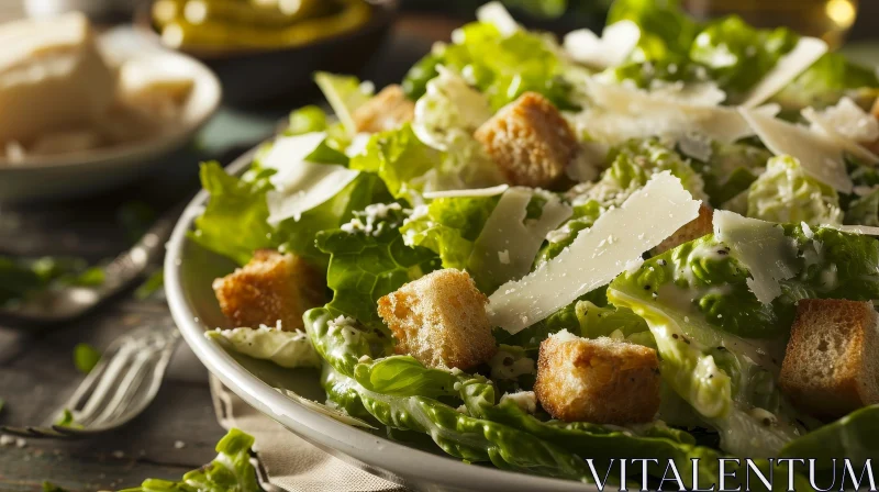 Delicious Caesar Salad with Lettuce, Croutons, and Parmesan Cheese AI Image