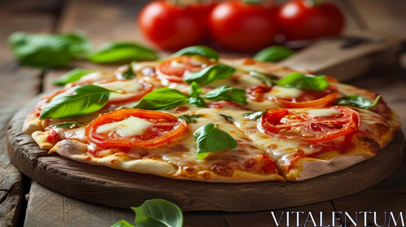 AI ART Delicious Pizza with Tomato Sauce, Mozzarella Cheese, and Basil Leaves
