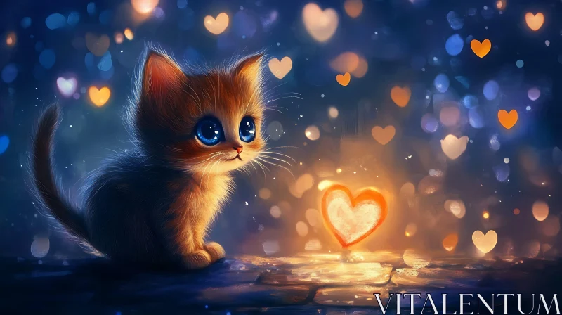 AI ART Cute Kitten with Glowing Heart