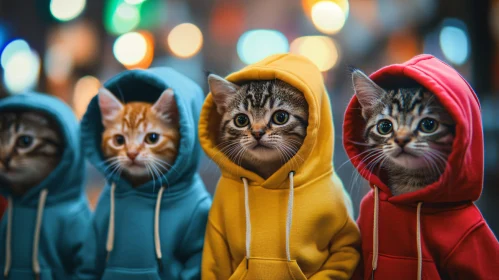 Cute Kittens Wearing Hoodies at Night