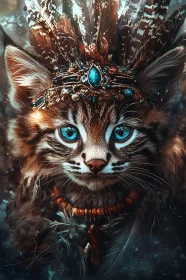 Mystical Feline Adorned with Feathers and Jewels