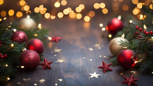 Christmas Decorations with Fairy Lights and Ornaments