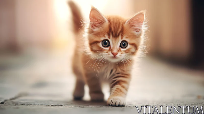 Adorable Ginger Kitten Walking Forward AI Image