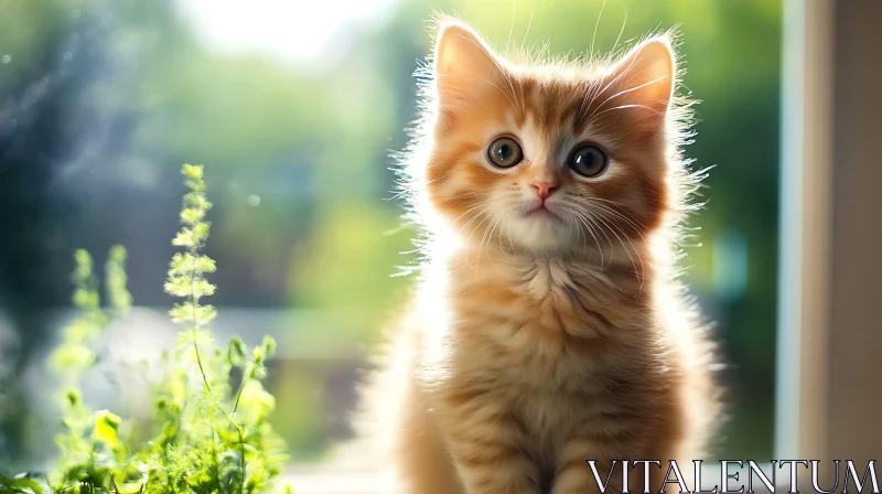 Cute Orange Kitten by the Window AI Image