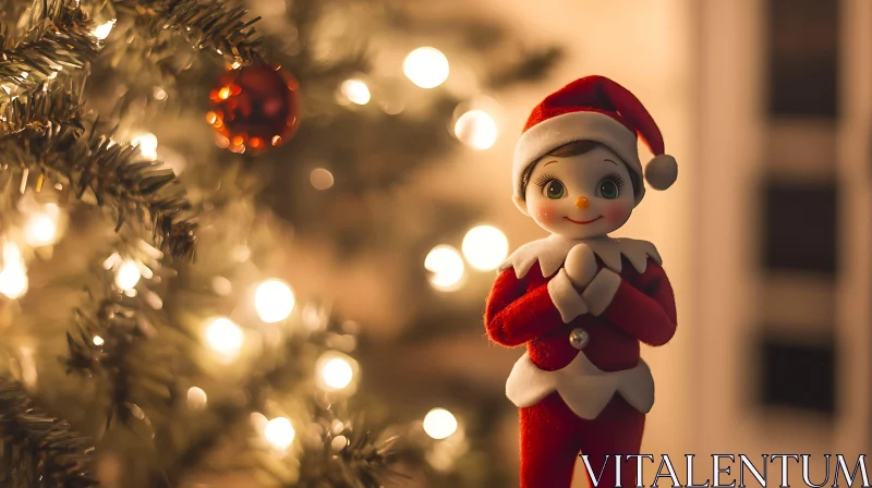 Festive Elf with Christmas Tree Lights AI Image