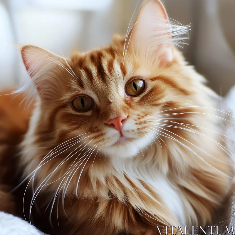 Close-Up of Ginger Cat with Amber Eyes AI Image