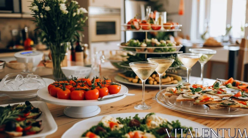Elegant Table Setting with Delicious Appetizers and Champagne AI Image