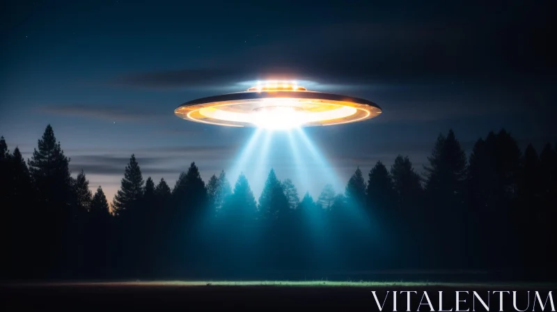 Enigmatic UFO Encounter in the Forest AI Image