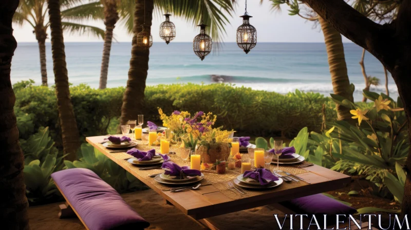 Exotic Outdoor Dining Experience with Oceanic Vista AI Image