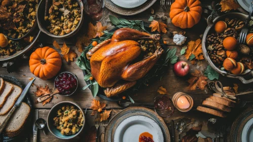 Exquisite Thanksgiving Dinner Table with Roasted Turkey and Fall Decor