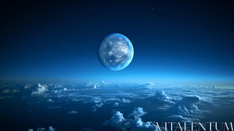 Futuristic Moonlit Seascapes: Earth and Clouds in Space AI Image