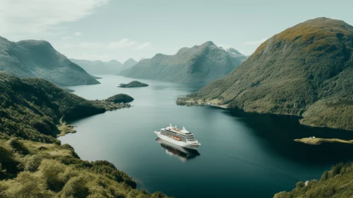 Luxury Cruise Boat Sailing on a Serene Mountain Lake