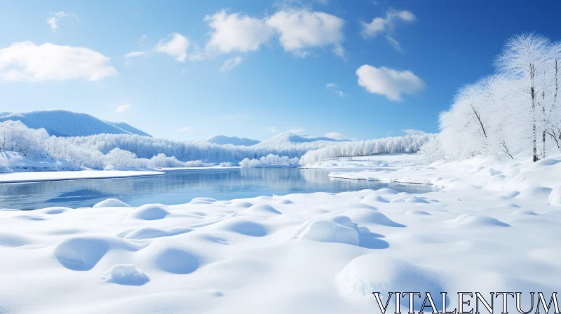 Snow-covered Landscape in Zen-like Tranquility AI Image