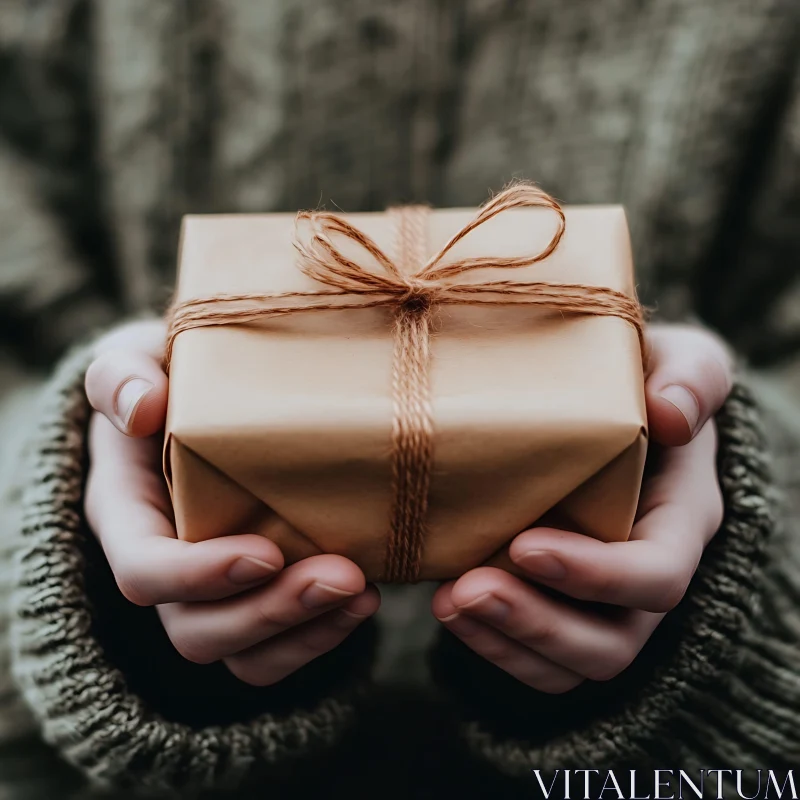 AI ART Gift Box Held by Hands in a Knitted Sweater