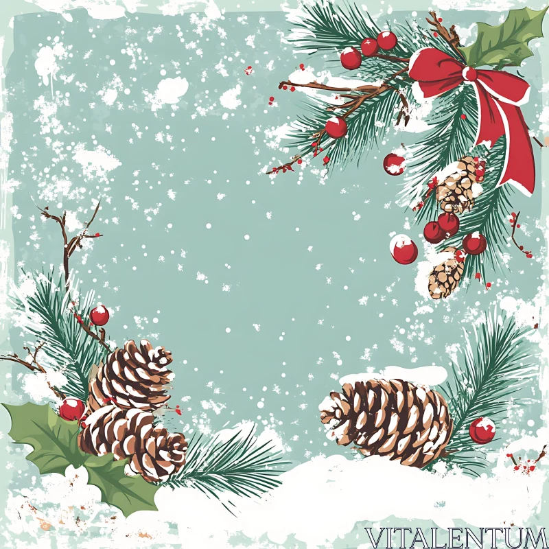 Holiday Pine and Berry Decoration AI Image