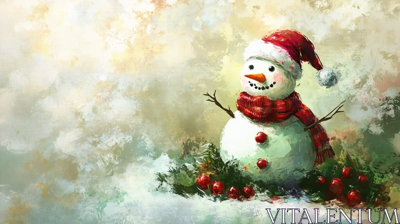 Cheerful Holiday Snowman Art AI Image