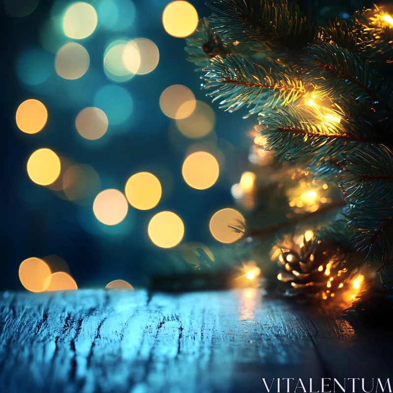 Glowing Christmas Tree Branch with Festive Lights AI Image