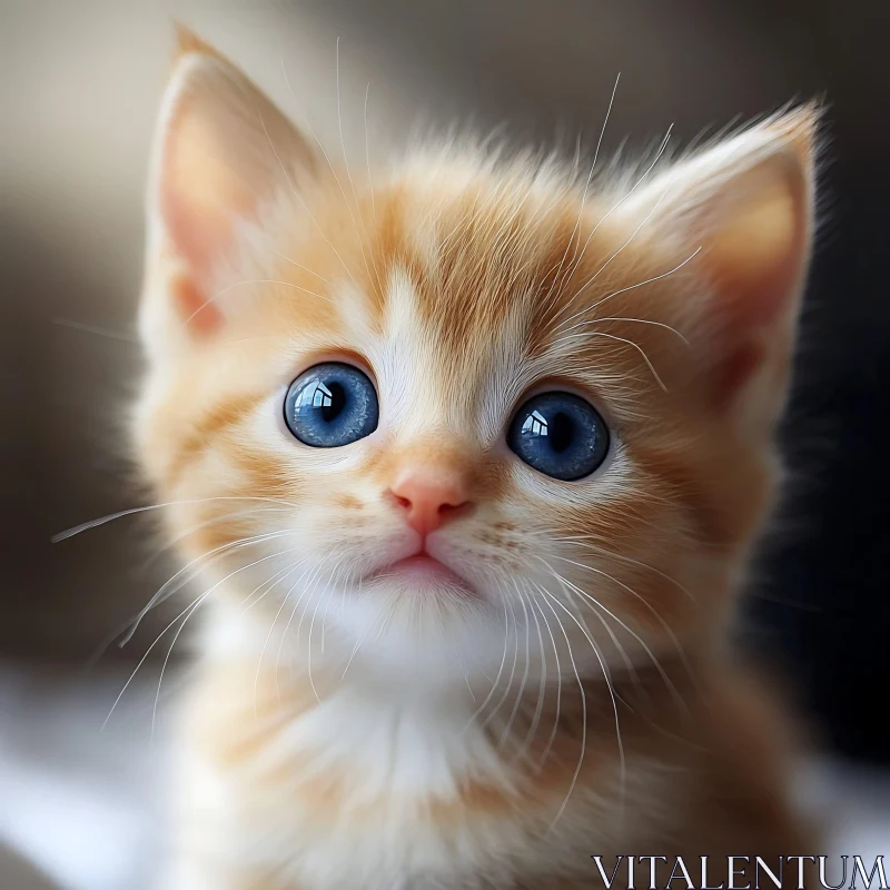 Cute Ginger Kitten with Striking Blue Eyes AI Image