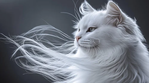 Serene White Cat with Flowing Fur Picture