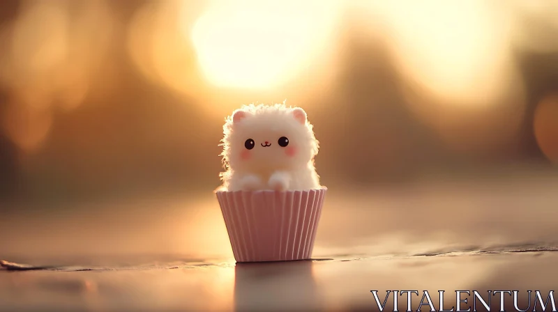 Cute Toy Animal in Pink Cupcake Wrapper AI Image