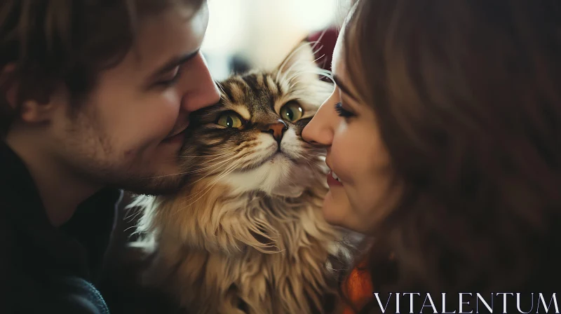 Affectionate Family Moment with a Beloved Pet Cat AI Image