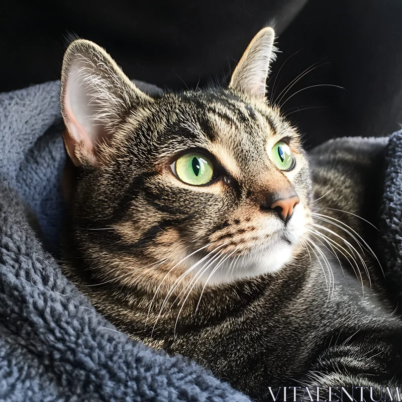 Tabby Cat Lying on a Soft Blanket AI Image