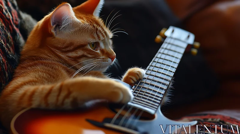 Musical Cat Playing Guitar AI Image