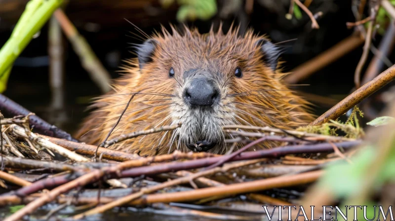 Captivating Image of a Brown Beaver in a Pond AI Image
