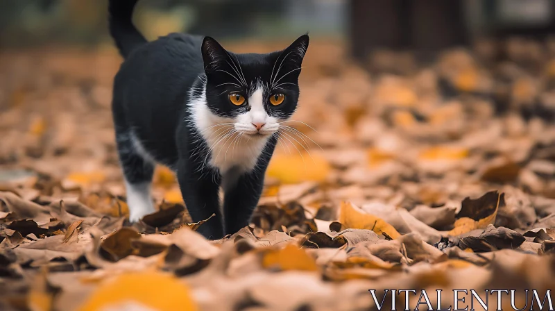 Cat in Fall Foliage AI Image