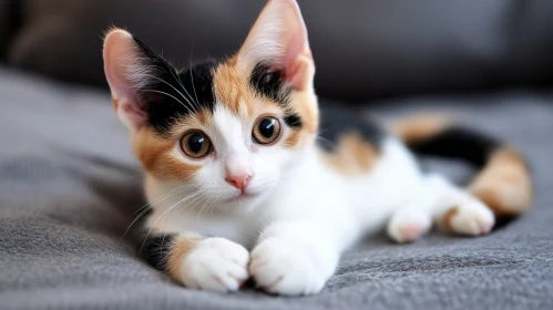 Young Calico Kitten on Gray Surface